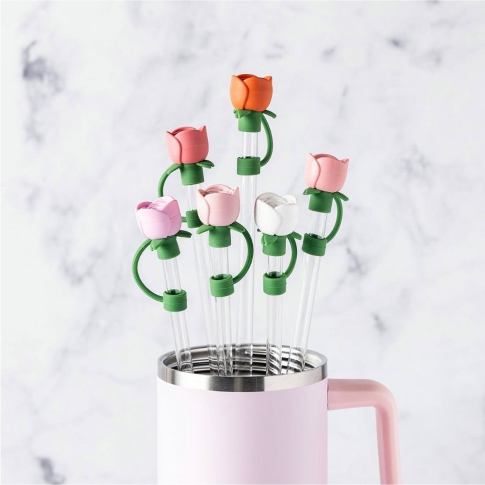 Manna Set of 6 Rose Bouquet Straw Toppers: Fit Stanley